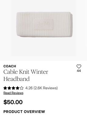 Coach Ivory Ribbed Knit Headband with Logo Patch